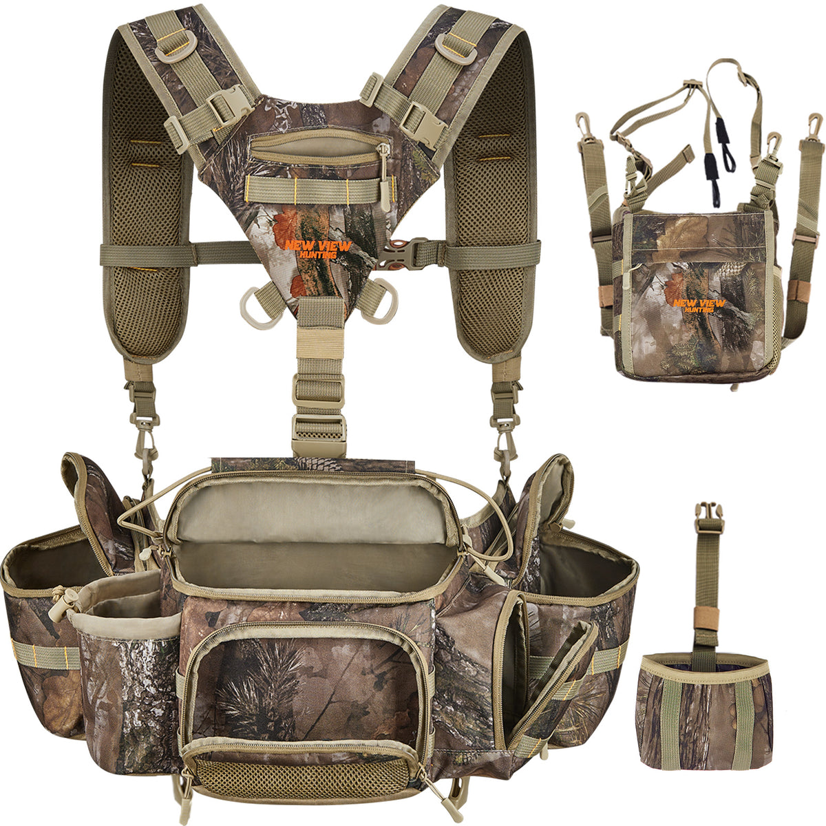 Borsa Pettorale Per Binocolo New View – Tasca Rimovibile, Cinturino Regolabile, Parapioggia, Camo Tree, Taglia L