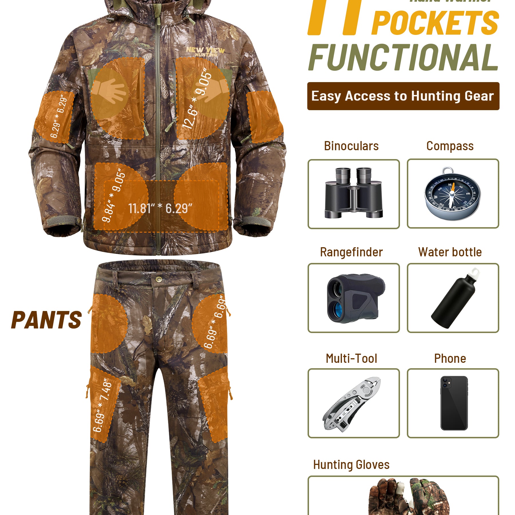 the hunting suit provides 13 pockets