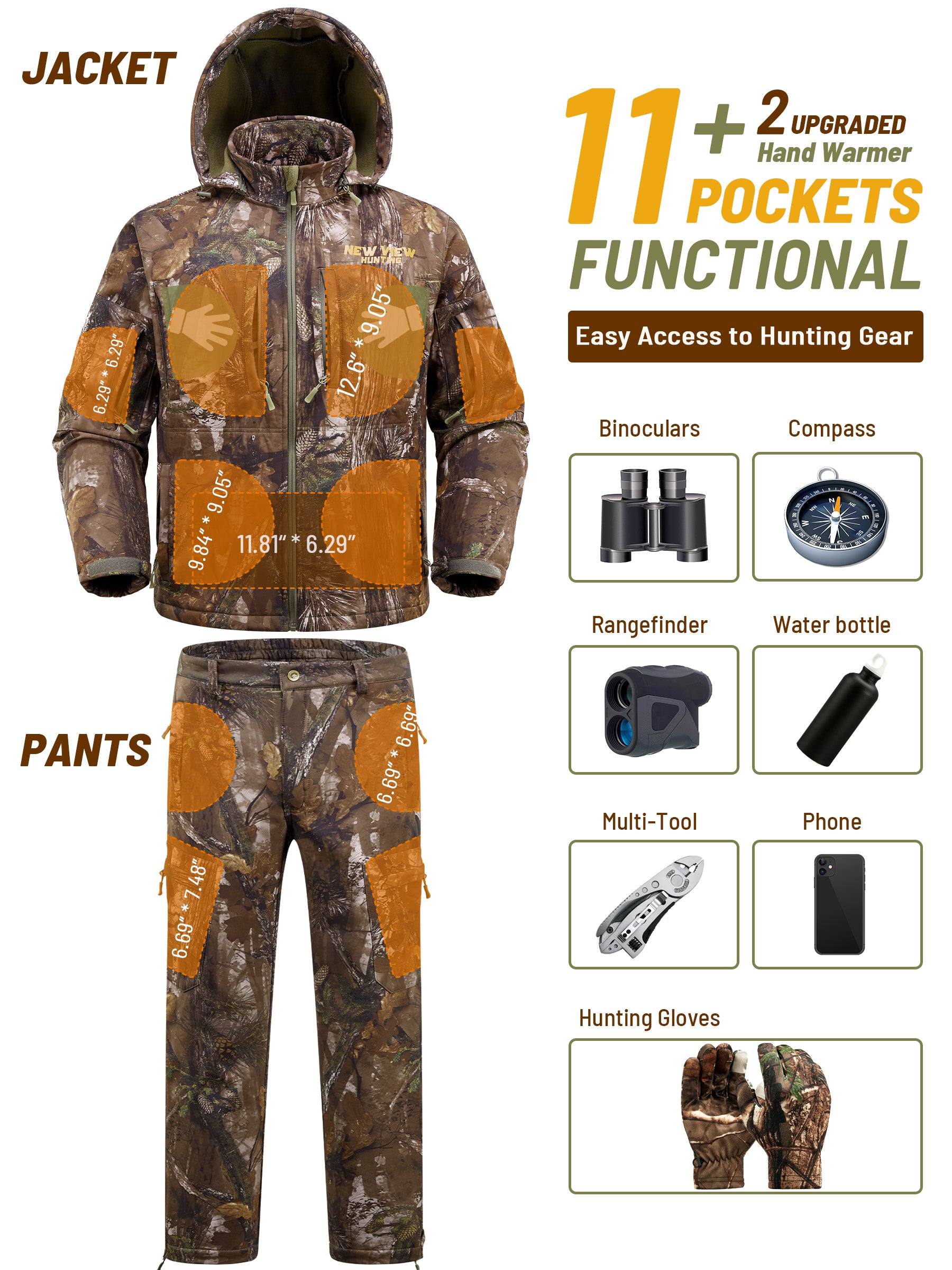 the hunting suit provides 13 pockets