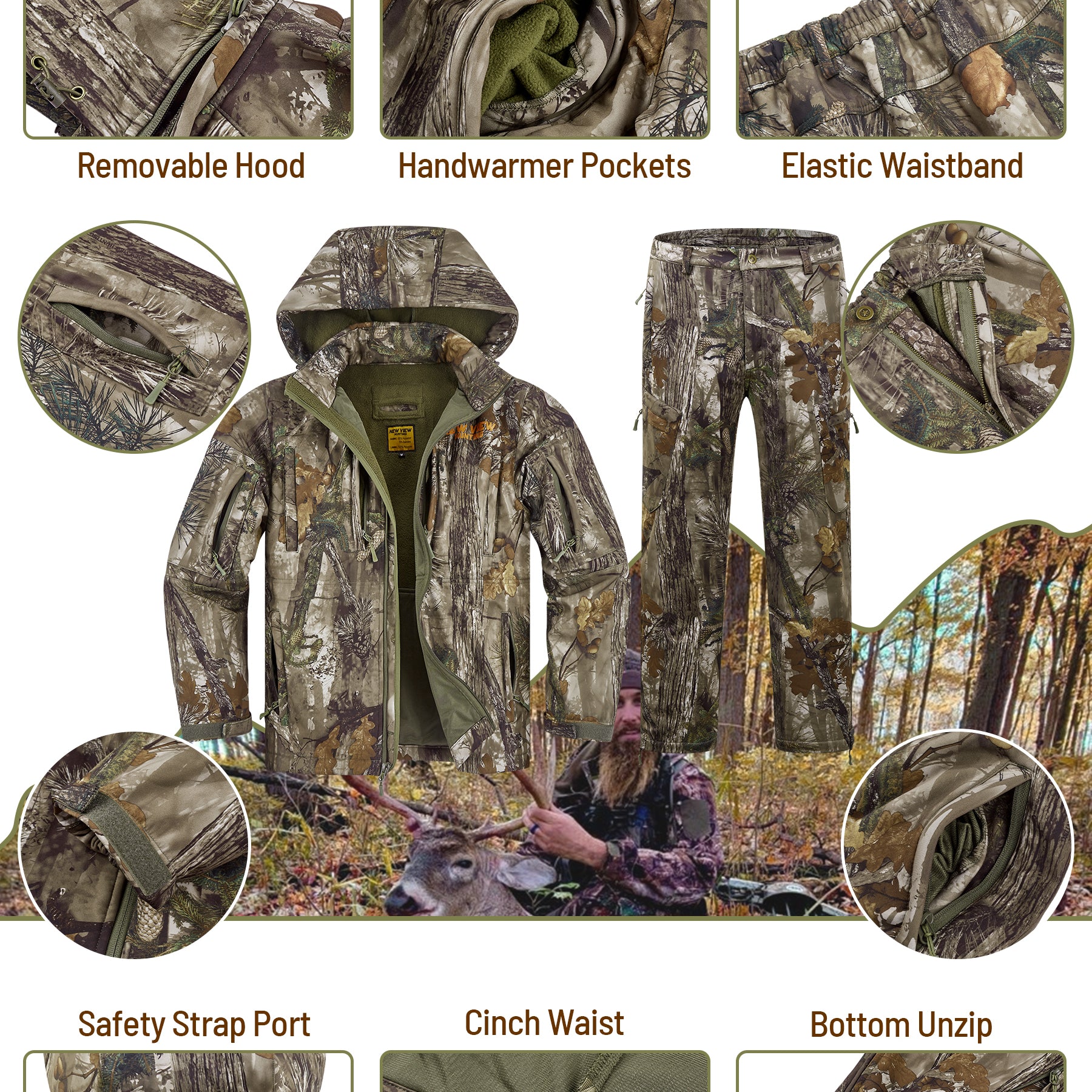 details of this hunting suit