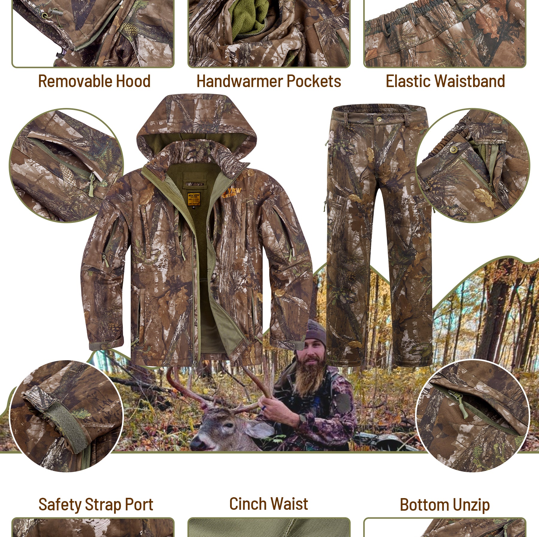 details of this hunting suit