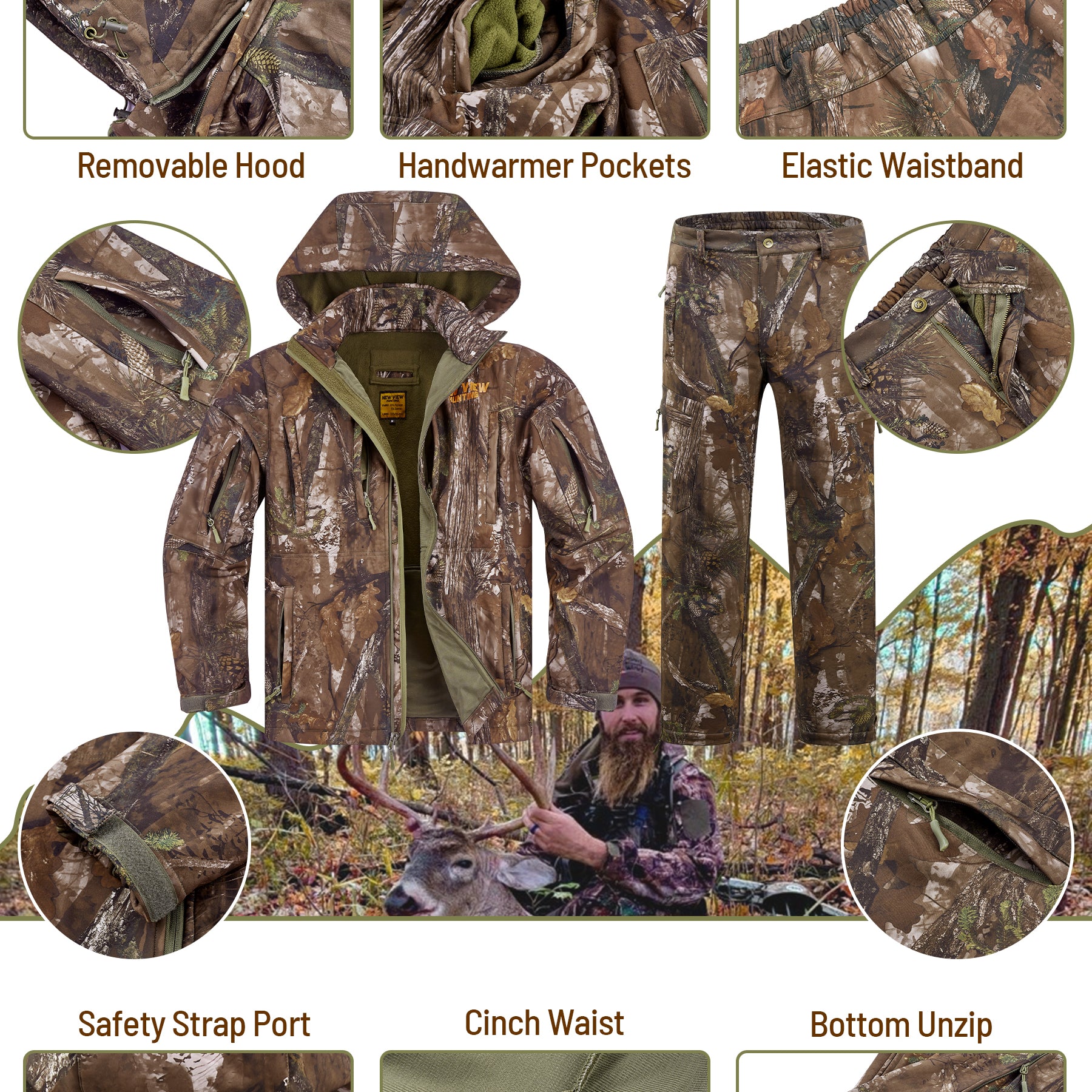 details of this hunting suit