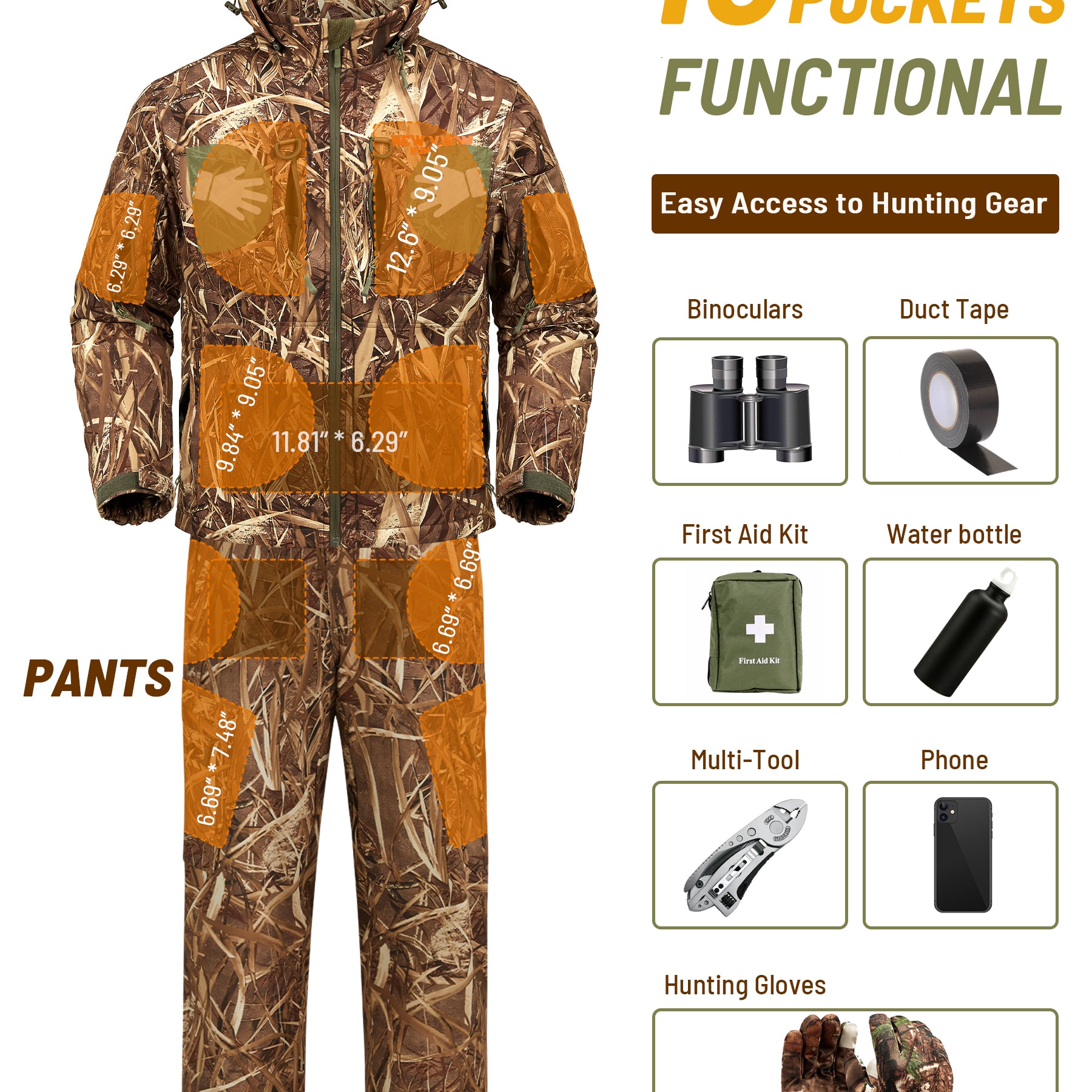 the hunting suit provides 13 pockets