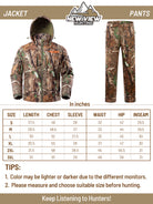 size chart of this hunting suit