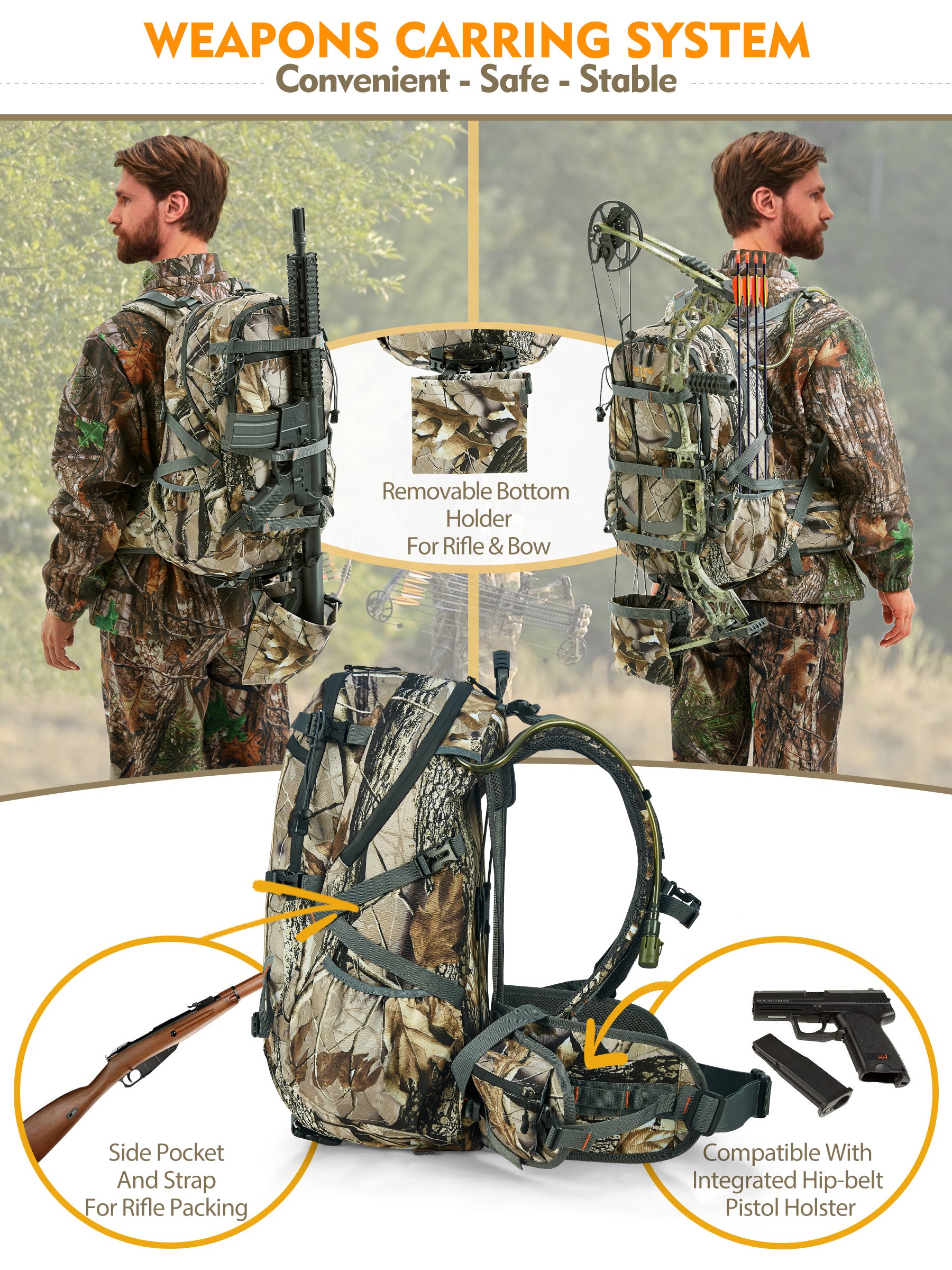 35L hunting backpack-rifle holder-bow holder