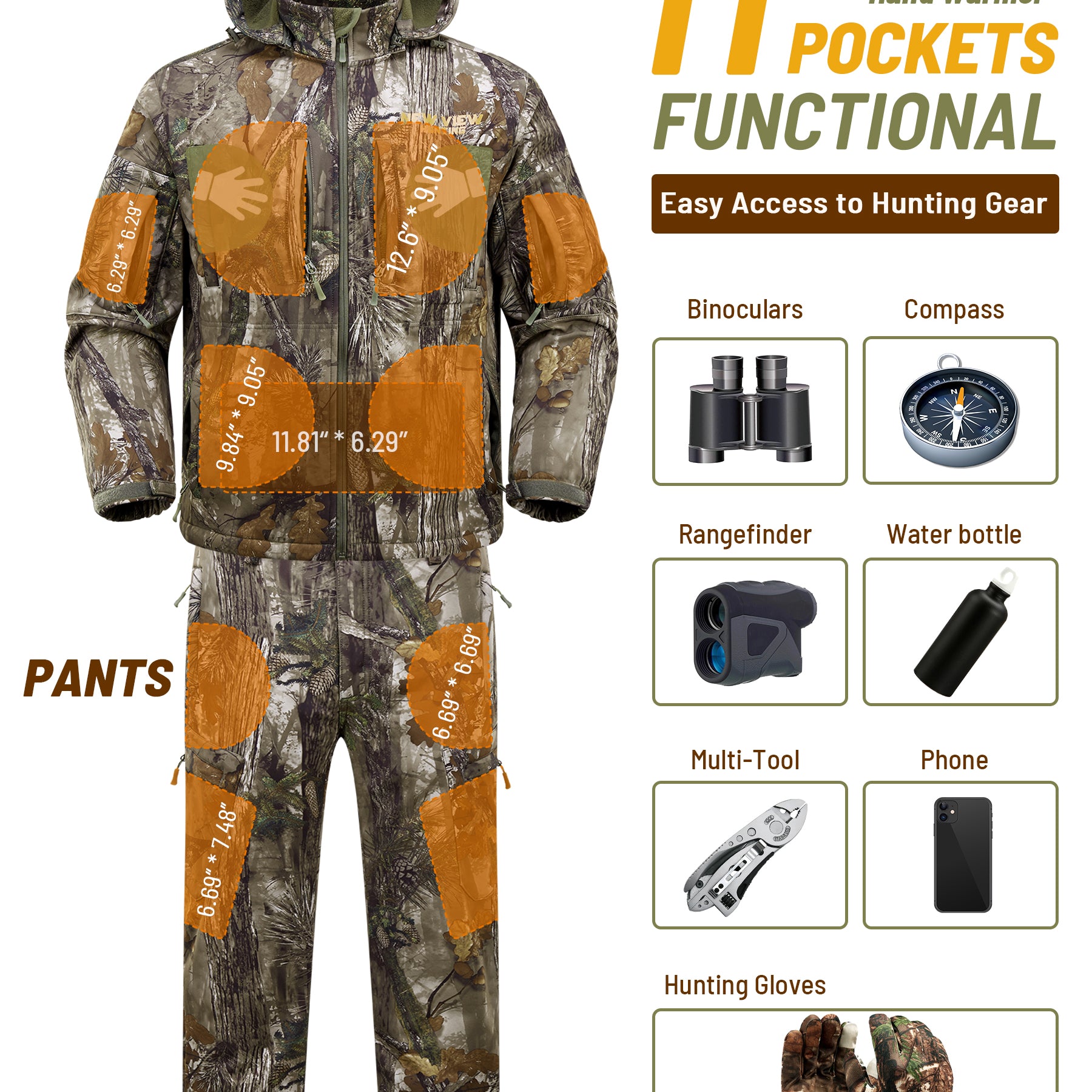 the hunting suit provides 13 pockets