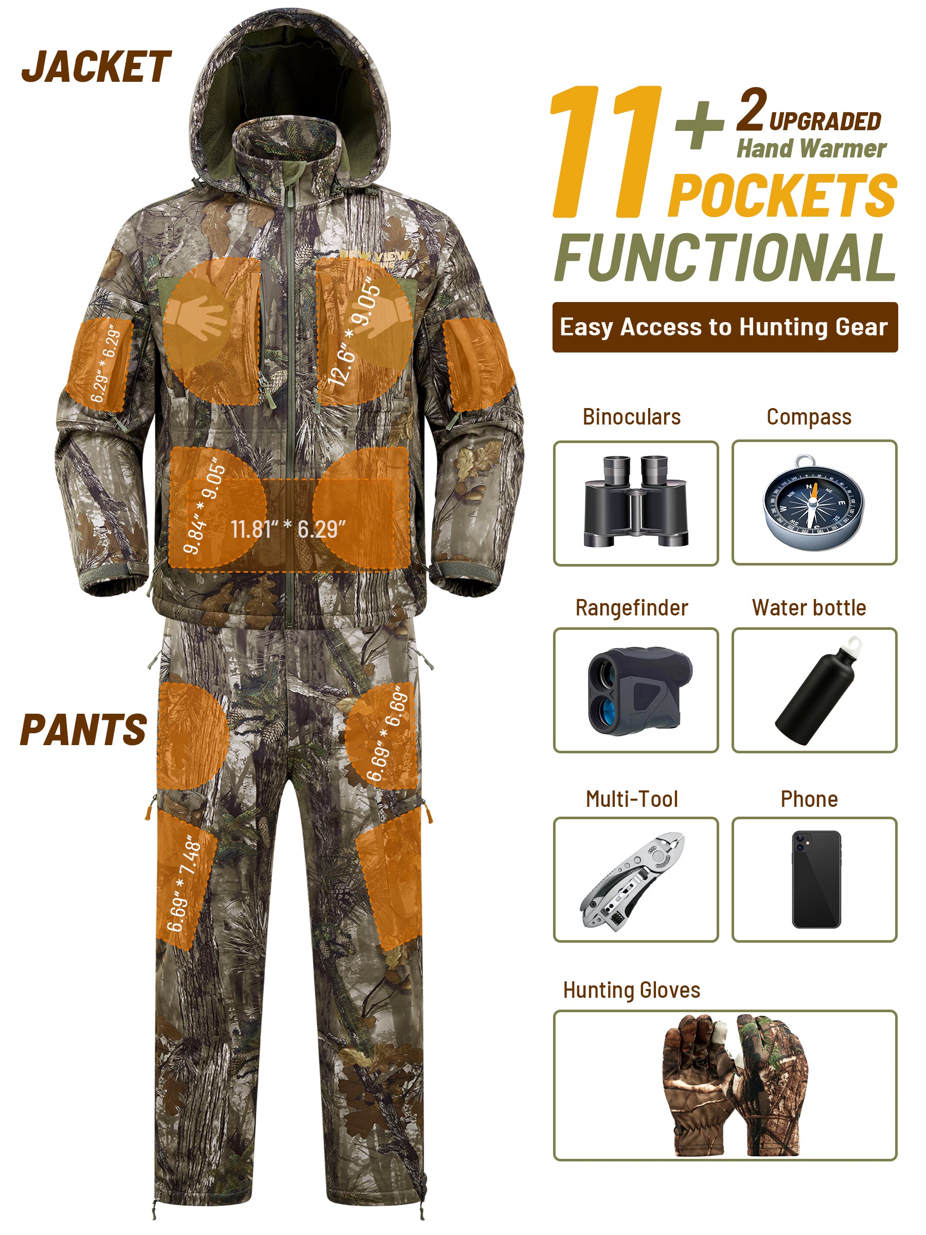 the hunting suit provides 13 pockets