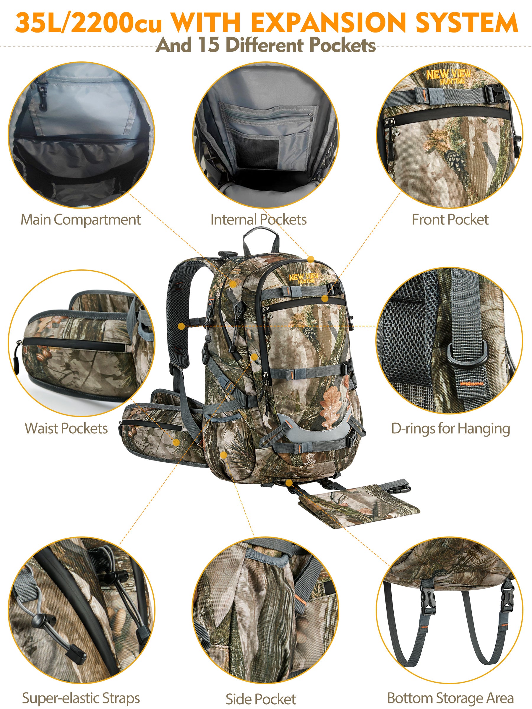 backpack for hunting and hiking 35L/2130cu Hunting Backpack for Men With Rifle Holder and Rain Cover