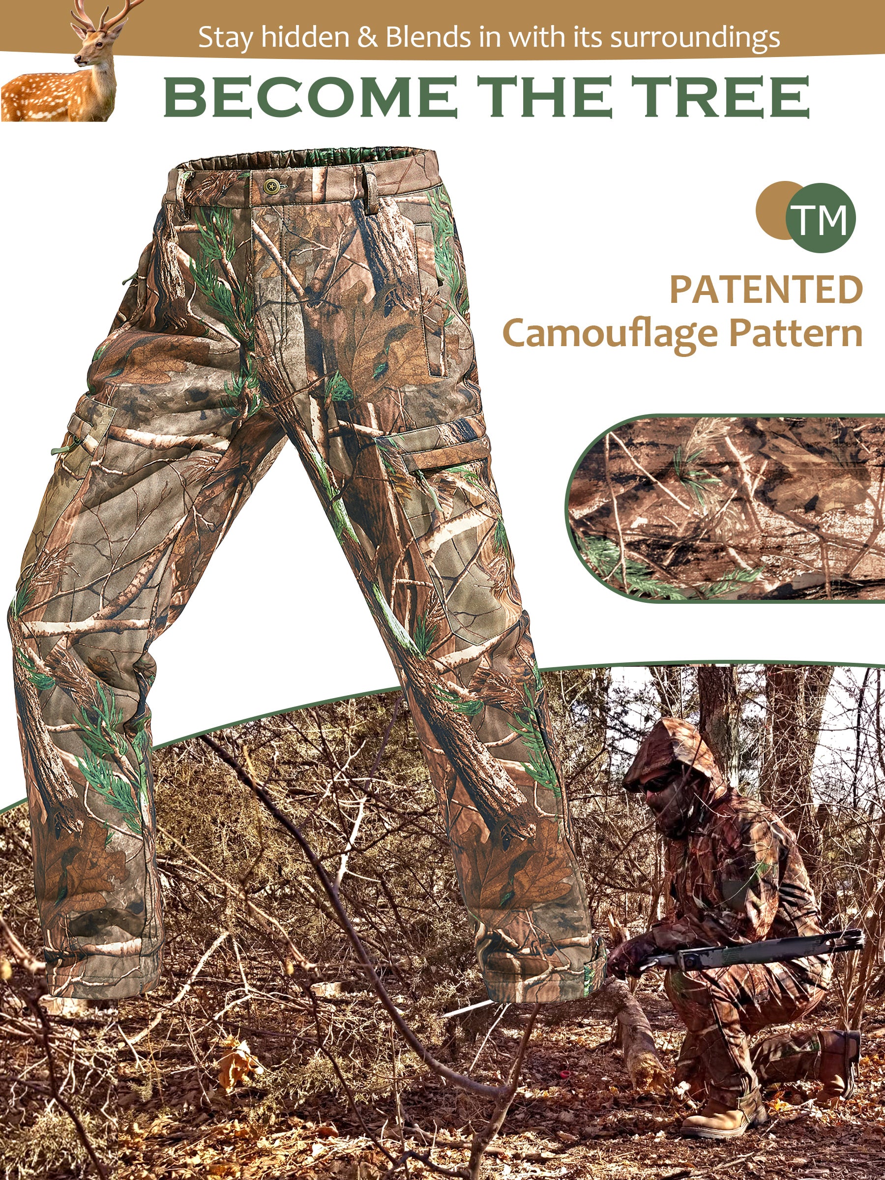 Camo Tree Hunting Pants for Men XXXL / Camo Reeds