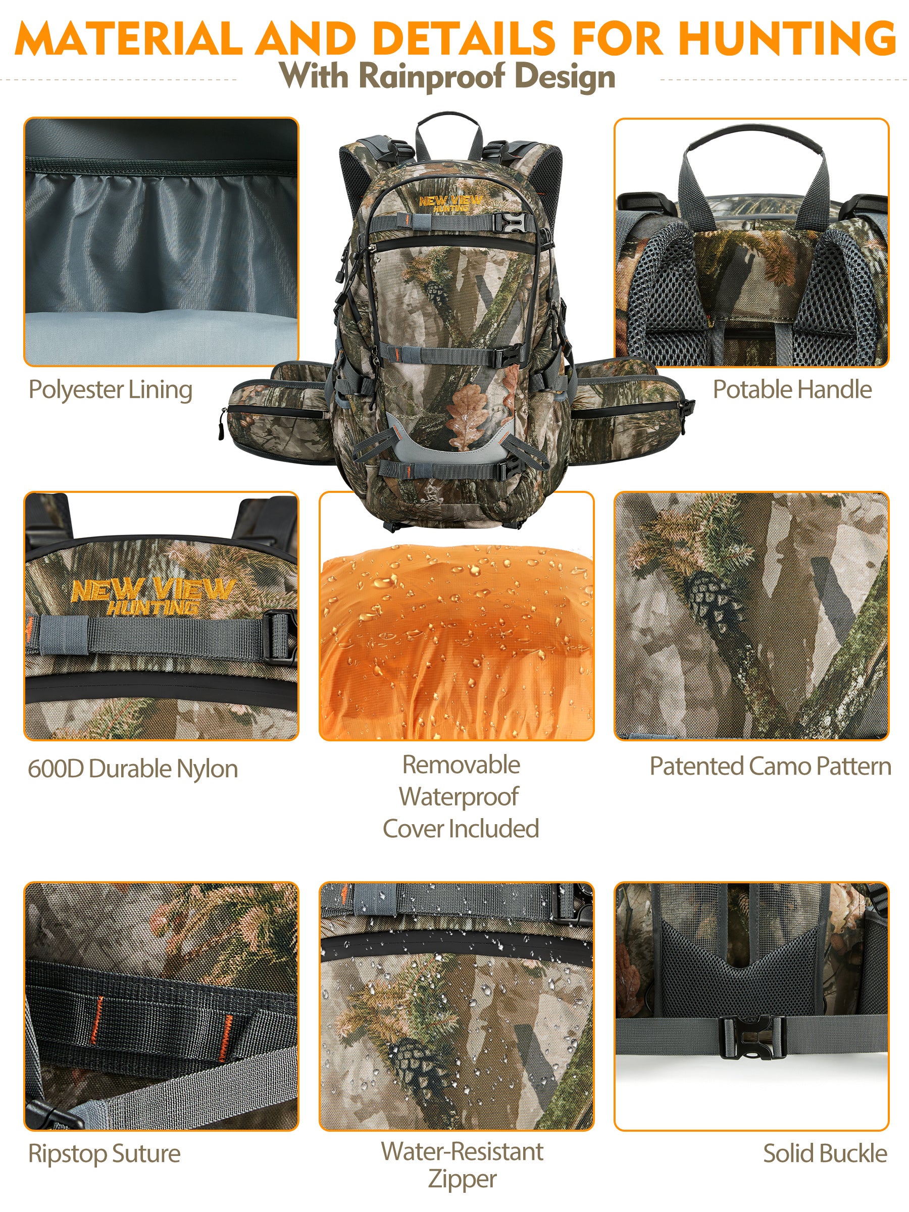 35L/2130cu Hunting Backpack for Men With Rifle Holder and Rain Cover 35L/2130cu Hunting Backpack for Men With Rifle Holder and Rain Cover