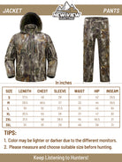 size chart of this hunting suit