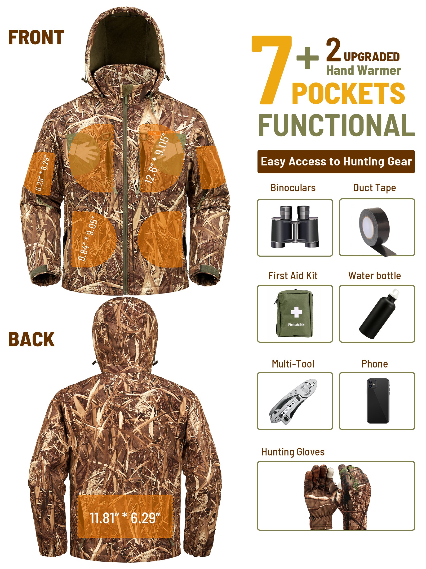 Quiet and Water-resistant Camo Hunting Jacket for Men with Quiet and Water-resistant Camo Hunting Jacket for Men with