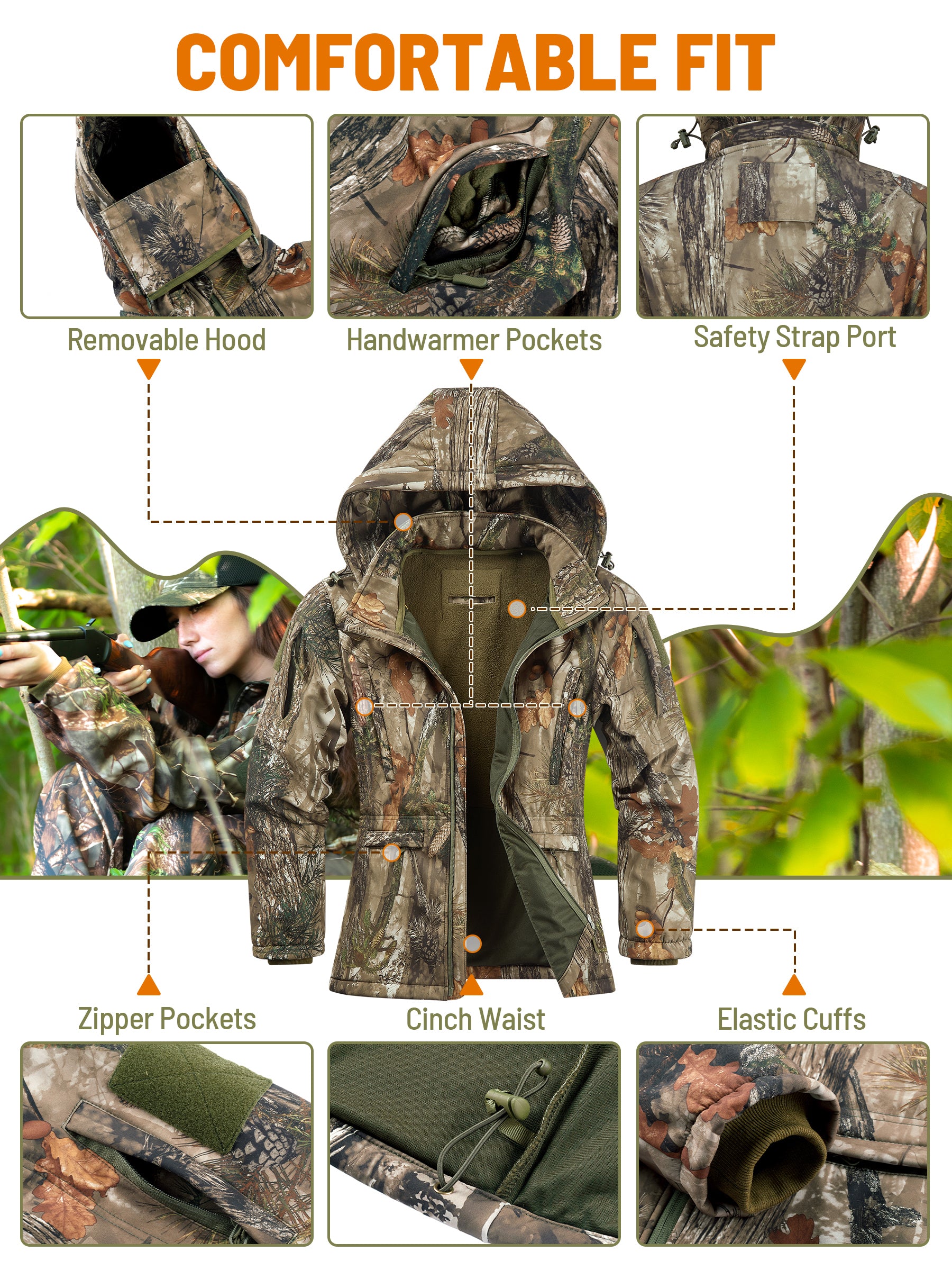 Warm and Water-resistant Hunting Jacket for Women with Hood