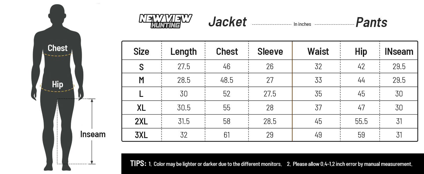 Men’s Fleece-Lined Hunting Suit Size & Fit Guide