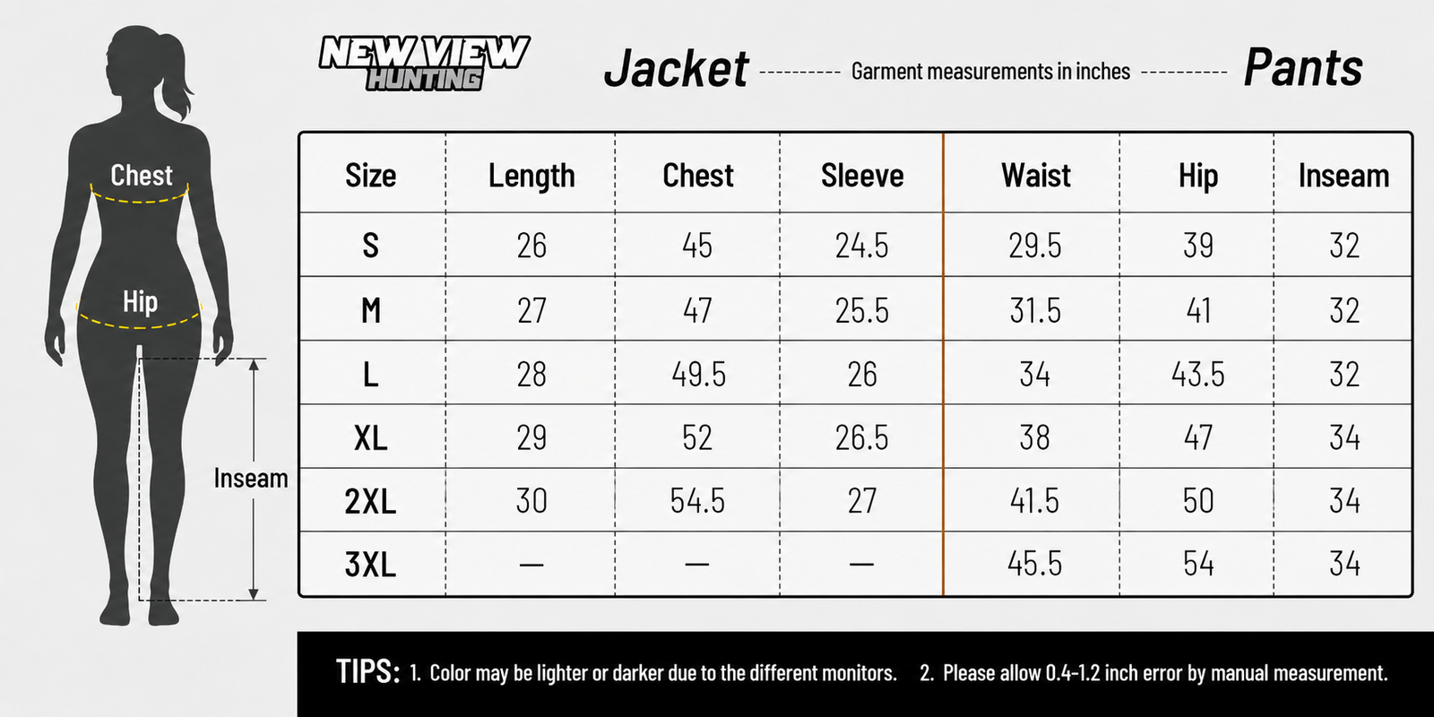 Women’s Fleece-Lined Hunting Clothing Size & Fit Guide